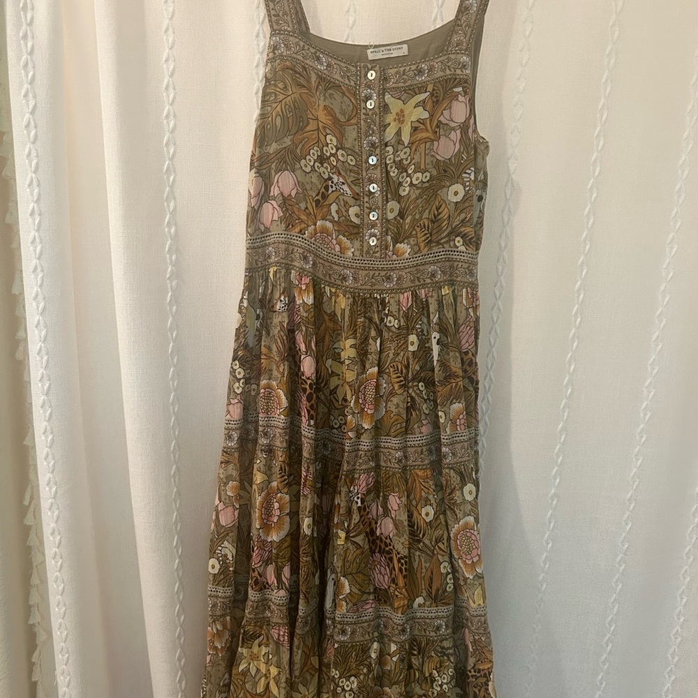 Spell Brown Tan Buttoned Maxi Sundress